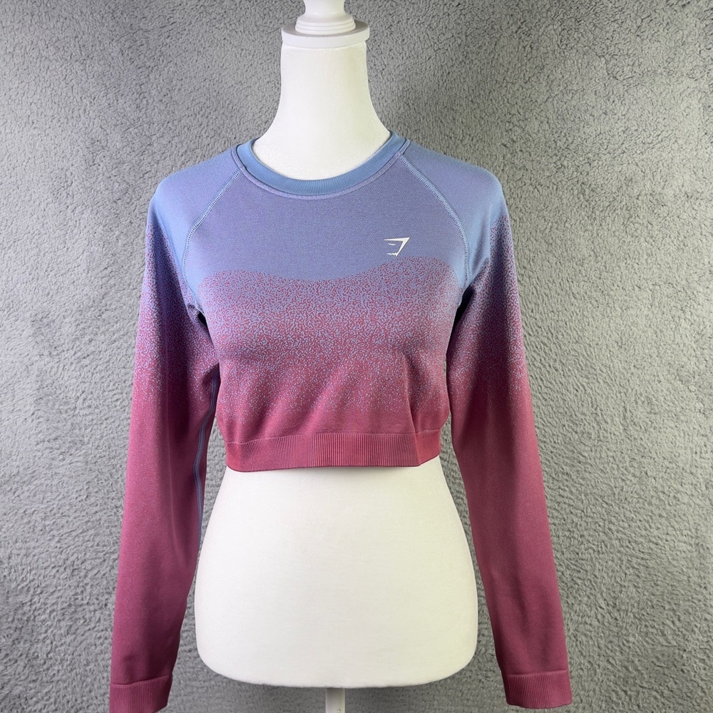 Gymshark Adapt Ombre Seamless Crop Top Womens Medium Blue Pink Long Sleeve